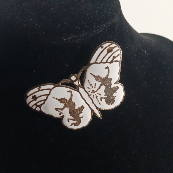 SIAM 925 Sterling Silver Vintage  Enamel Hindu Goddess Butterfly Pin Brooch - Picture 2 of 9
